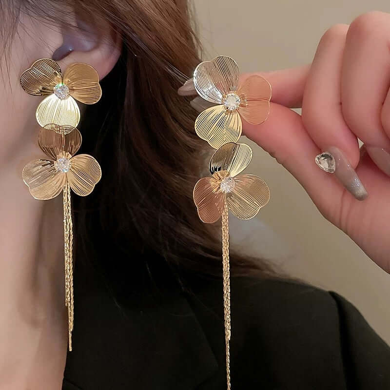 Baroque Large Flower Tassel Exaggerate Earrings