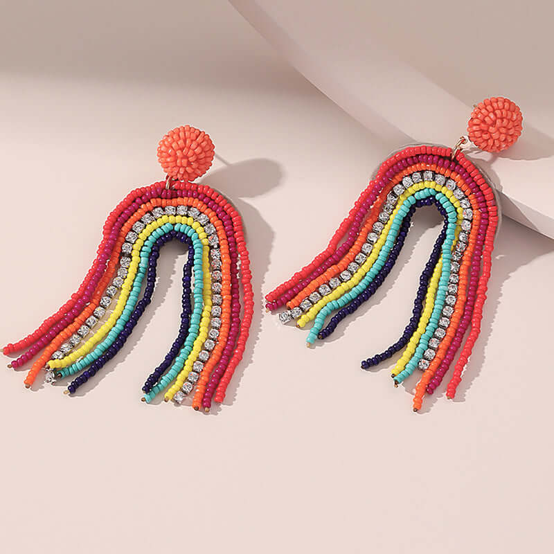 Handmade Rainbow Tassel Fringe Earrings