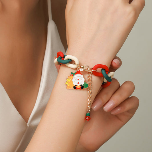 Santa Claus Acrylic Link Holiday Christmas Bracelet