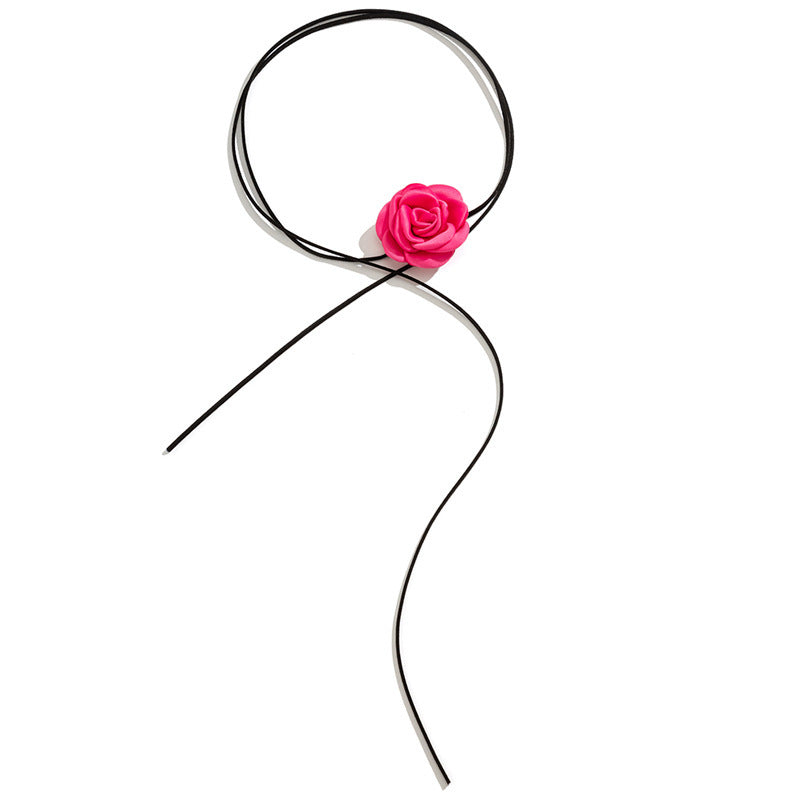 Rose Phantom Flower Suede Choker Costume Necklace | X411