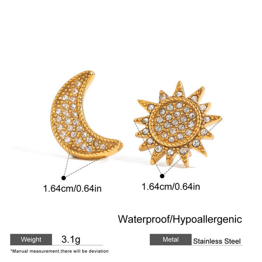 Sun Moon Stud with Plain Ear Cuff