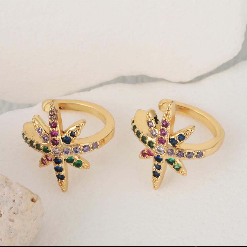 18K Gold Starfish Boho Ear Climber Ear Cuff 