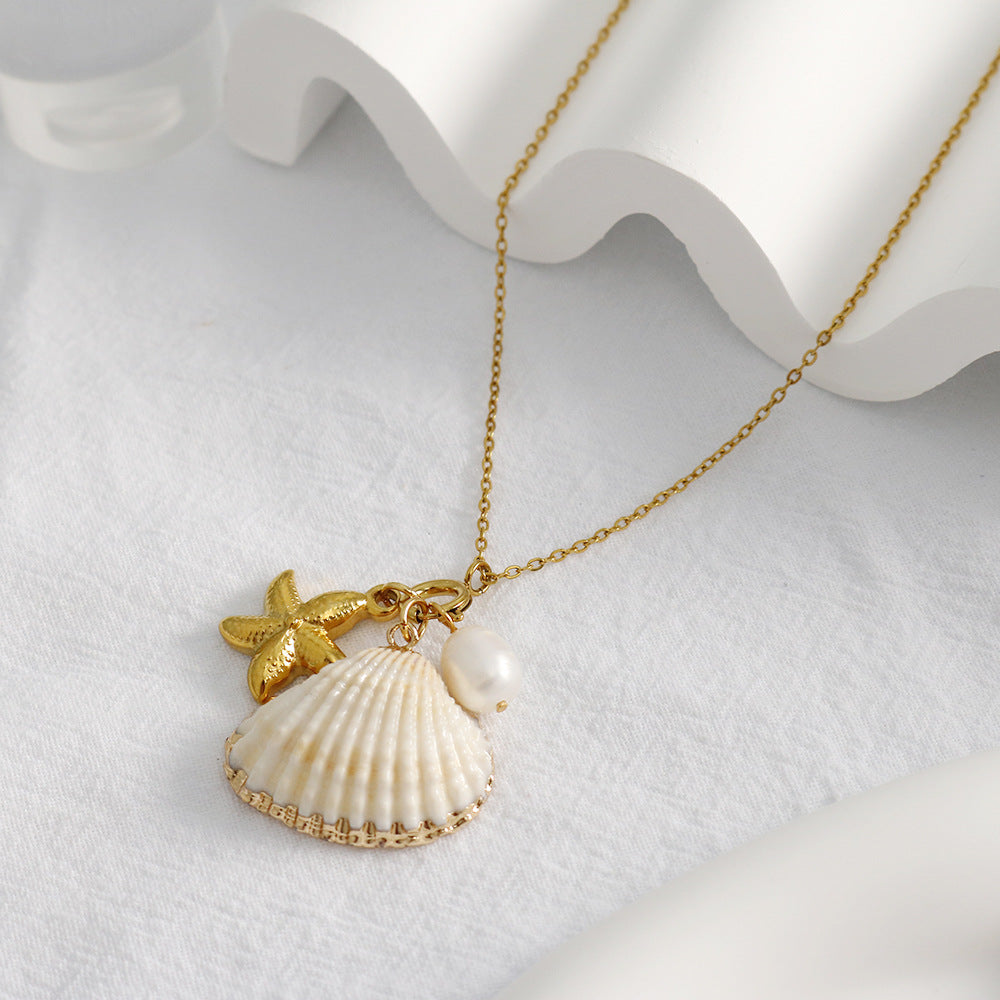 Beach Shell Coconut Girl Starfish Pendant Necklace