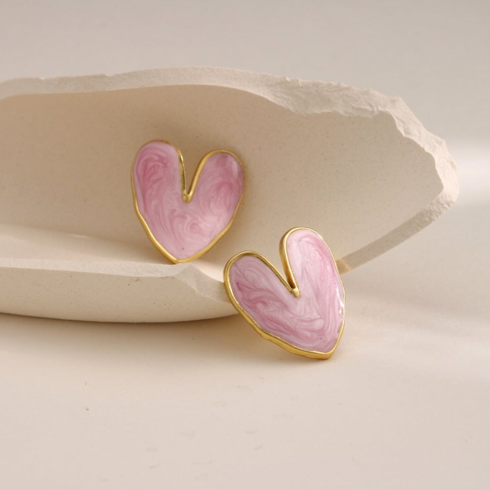 Color Red Heart Stud Earrings