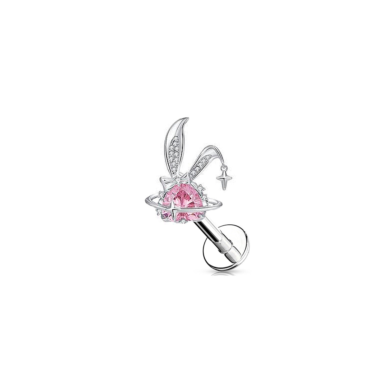 Pink Bunny Heart Surgical Steel Navel Ring Nose Ring
