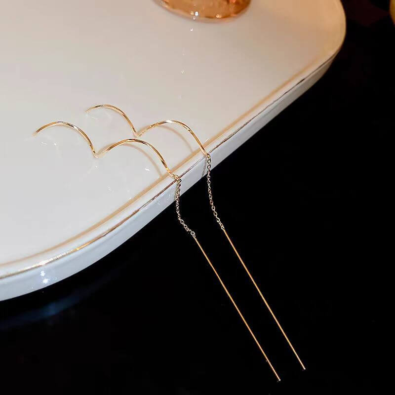 Gold Spiral Long Chain Threader Earrings