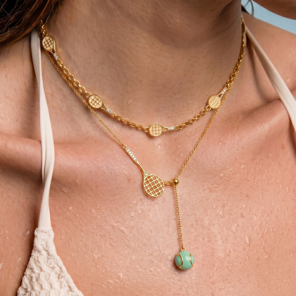 Court Crush Tennis Racket Lariat Necklace