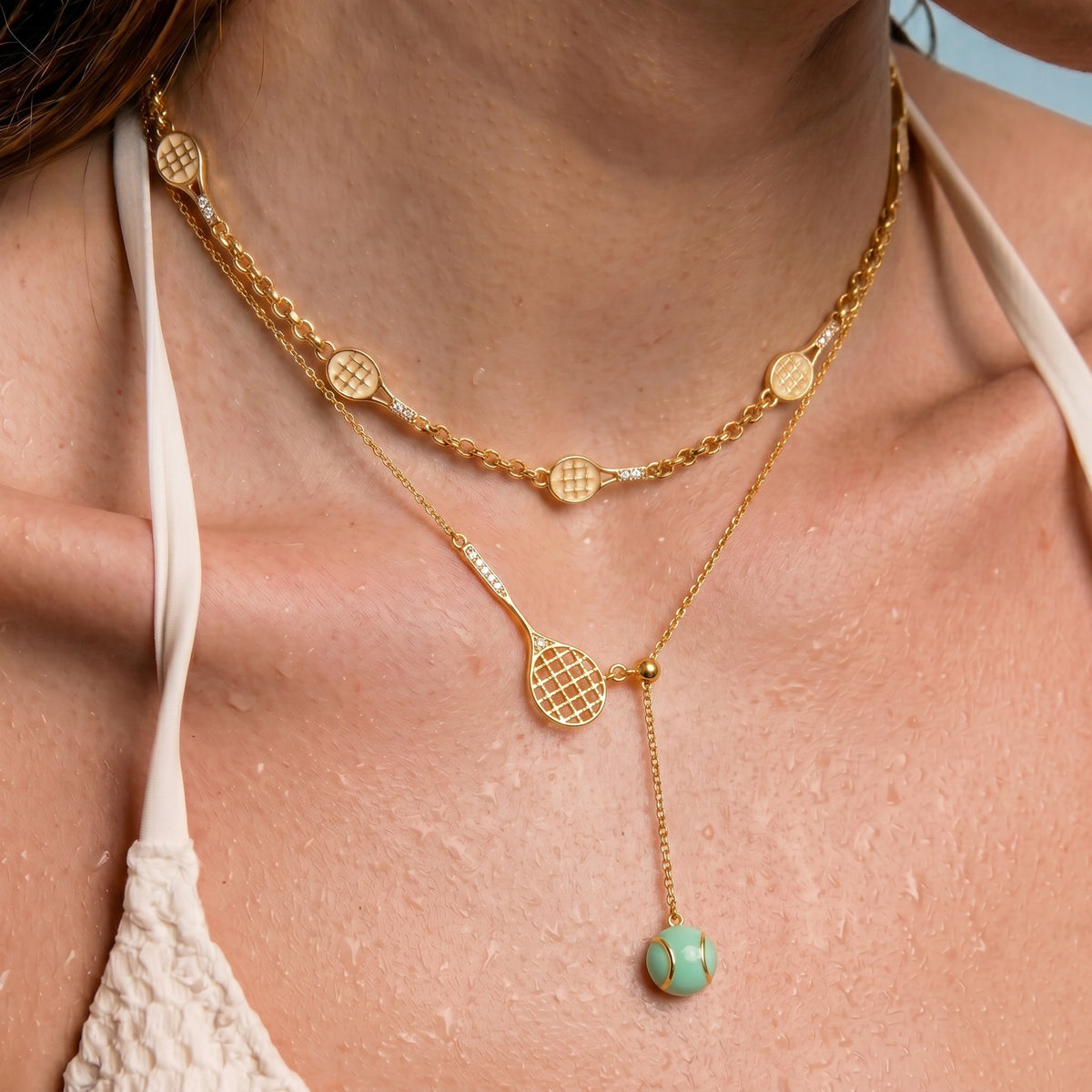 Court Crush Tennis Racket Lariat Necklace