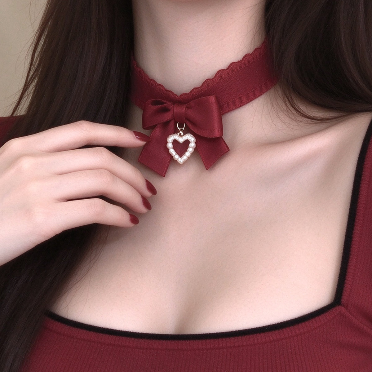Christmas Bow Tie Choker Necklace Festive Jewelry 