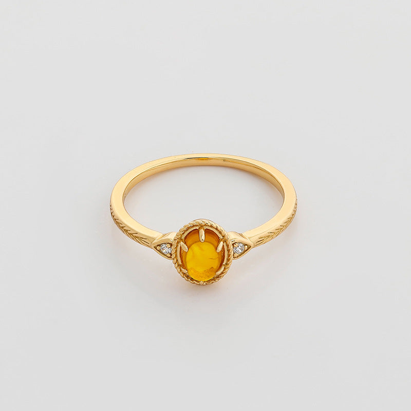 Nature Inspired Amber Olive Branch Ring