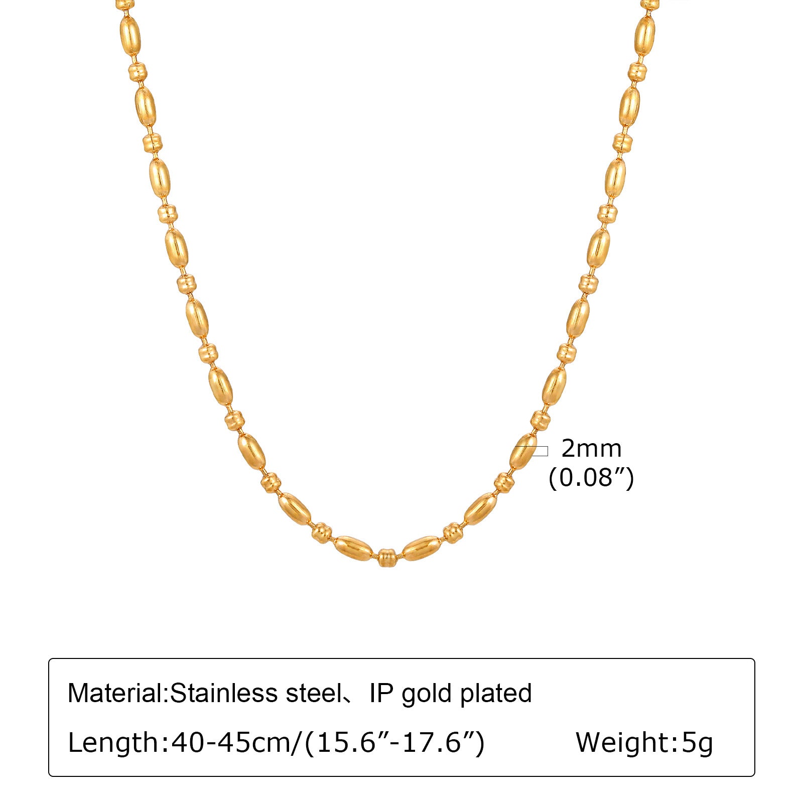 18K Gold Plated Minimal Rice Beads Necklace 