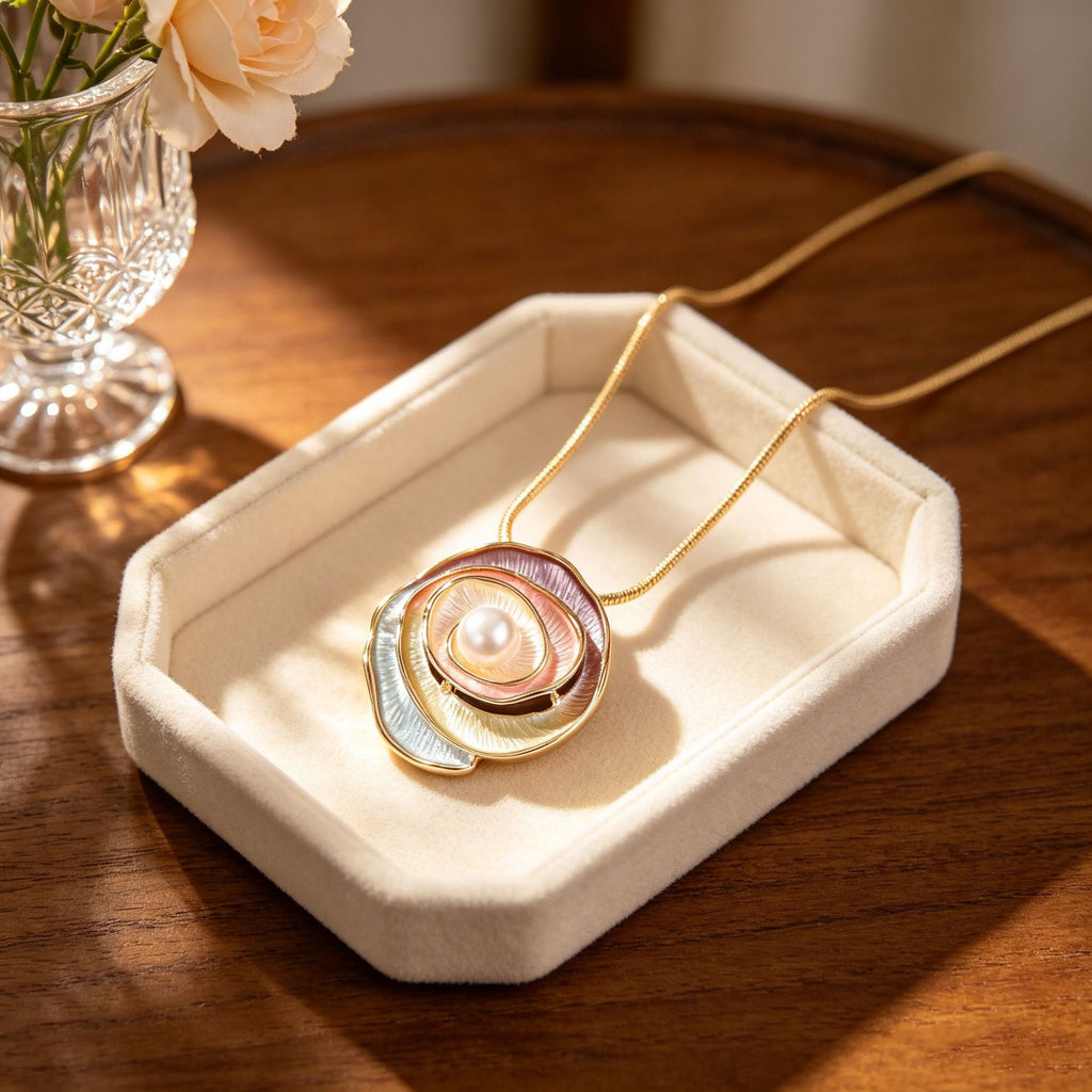 Enchanted Rose Pearl Pendant Necklace