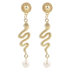 Gold Snake Pearl Drop Earrings