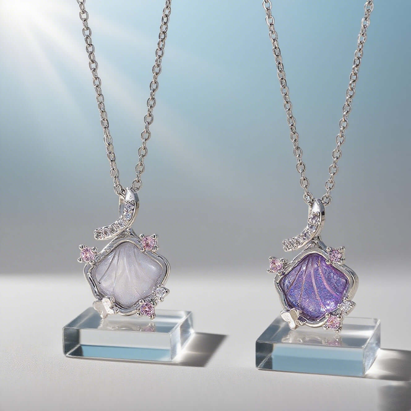 Gradient Purple Seashell Pendant Necklace