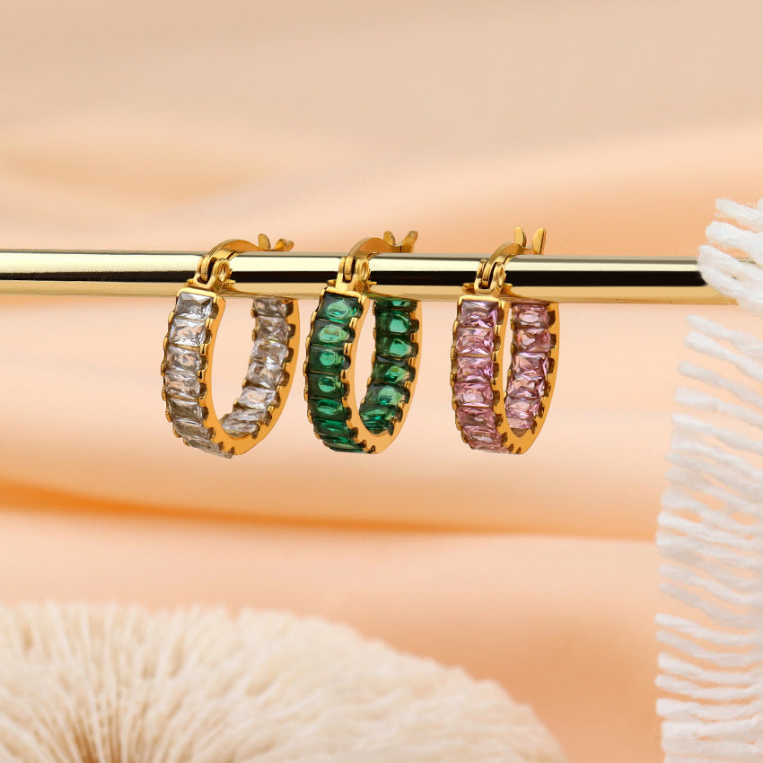 18K Gold Plated Sparkly CZ Hoop Earrings