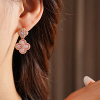 Dainty Pink Clover Drop Earrings