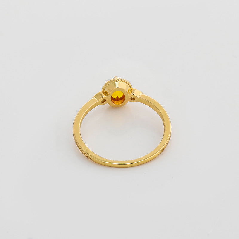 Nature Inspired Amber Olive Branch Ring