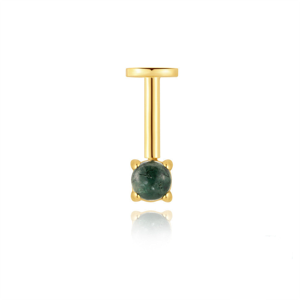 Sterling Silver Moss Agate Push Pin Labret Back Studs