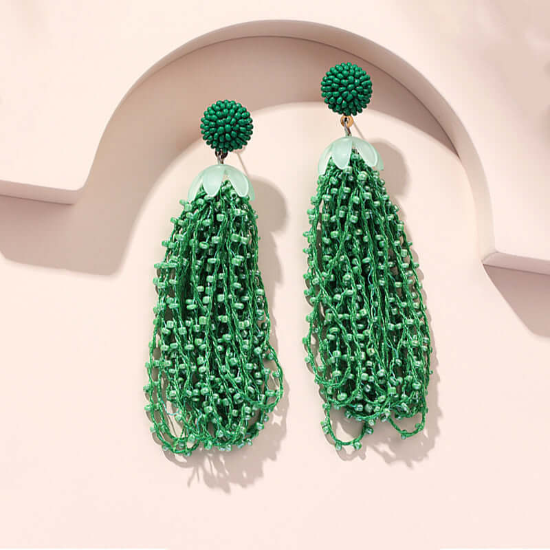 Bohemian Green Tassel Long Earrings