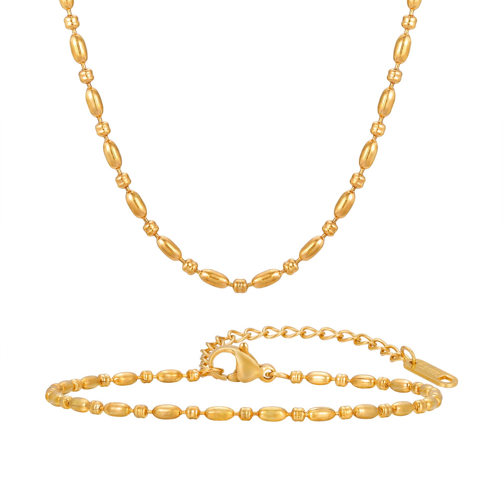 18K Gold Plated Minimal Rice Beads Necklace and Bracelet Set