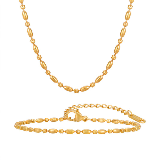 18K Gold Plated Minimal Rice Beads Necklace and Bracelet Set