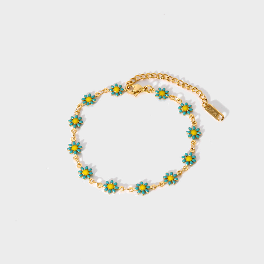 Color Enamel Small Flower Bracelet & Necklace Set