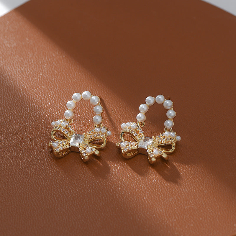 Sweet Pearl Bow Drop Earrings