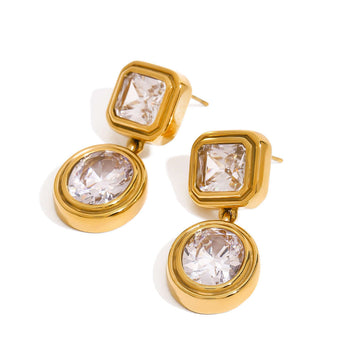 Retro Gold Frame Geometry Dangle Earrings