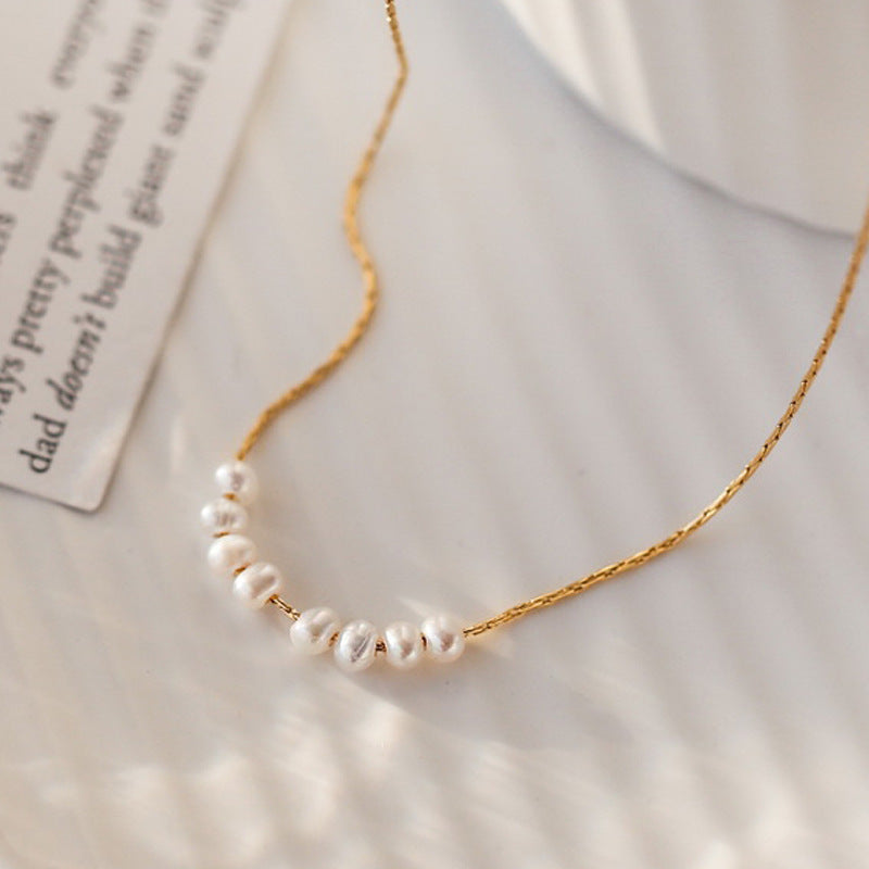 Elegant Tiny Freshwater Pearl Choker Chain Necklace