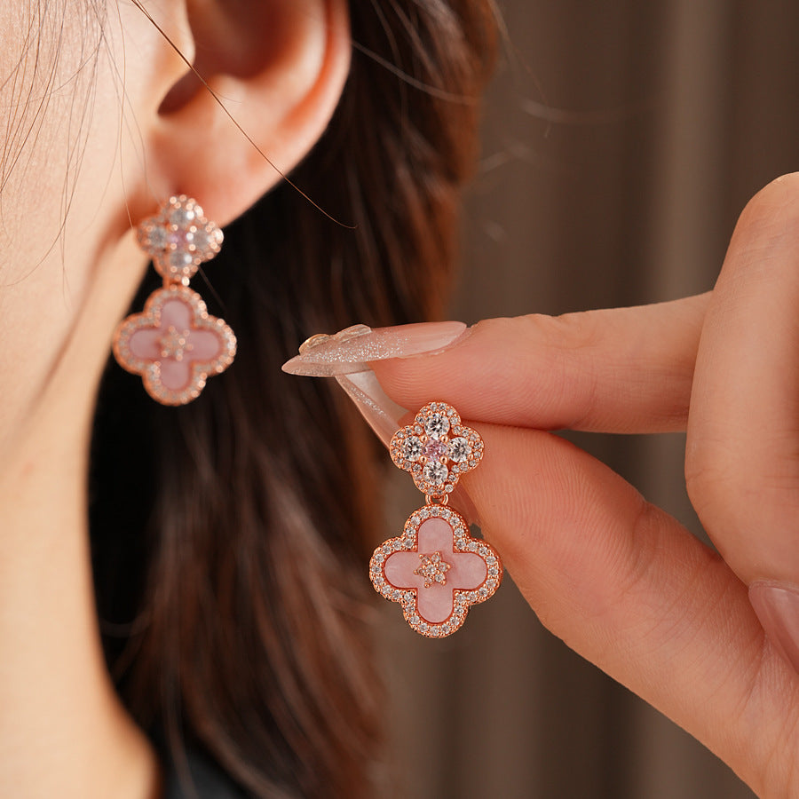 Dainty Pink Clover Drop Earrings