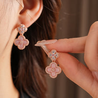 Dainty Pink Clover Drop Earrings