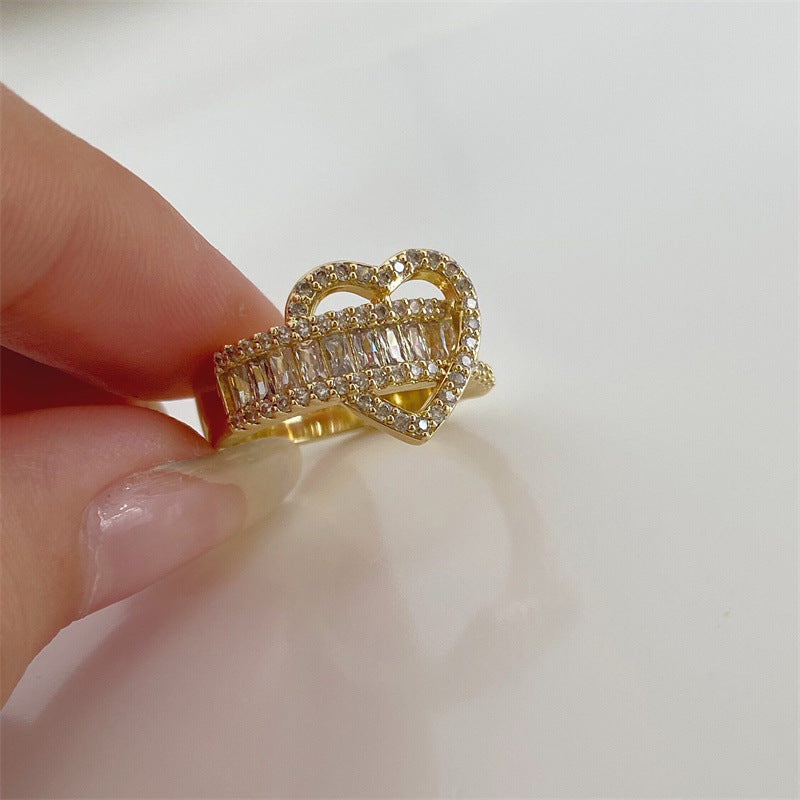 Wide Band Zircon Silver Heart Ring