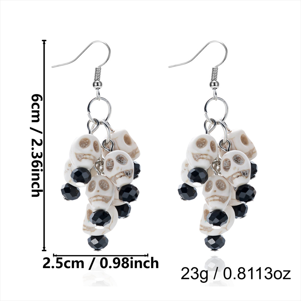 Pumpkin Spell Skull Beaded Drop Earrings