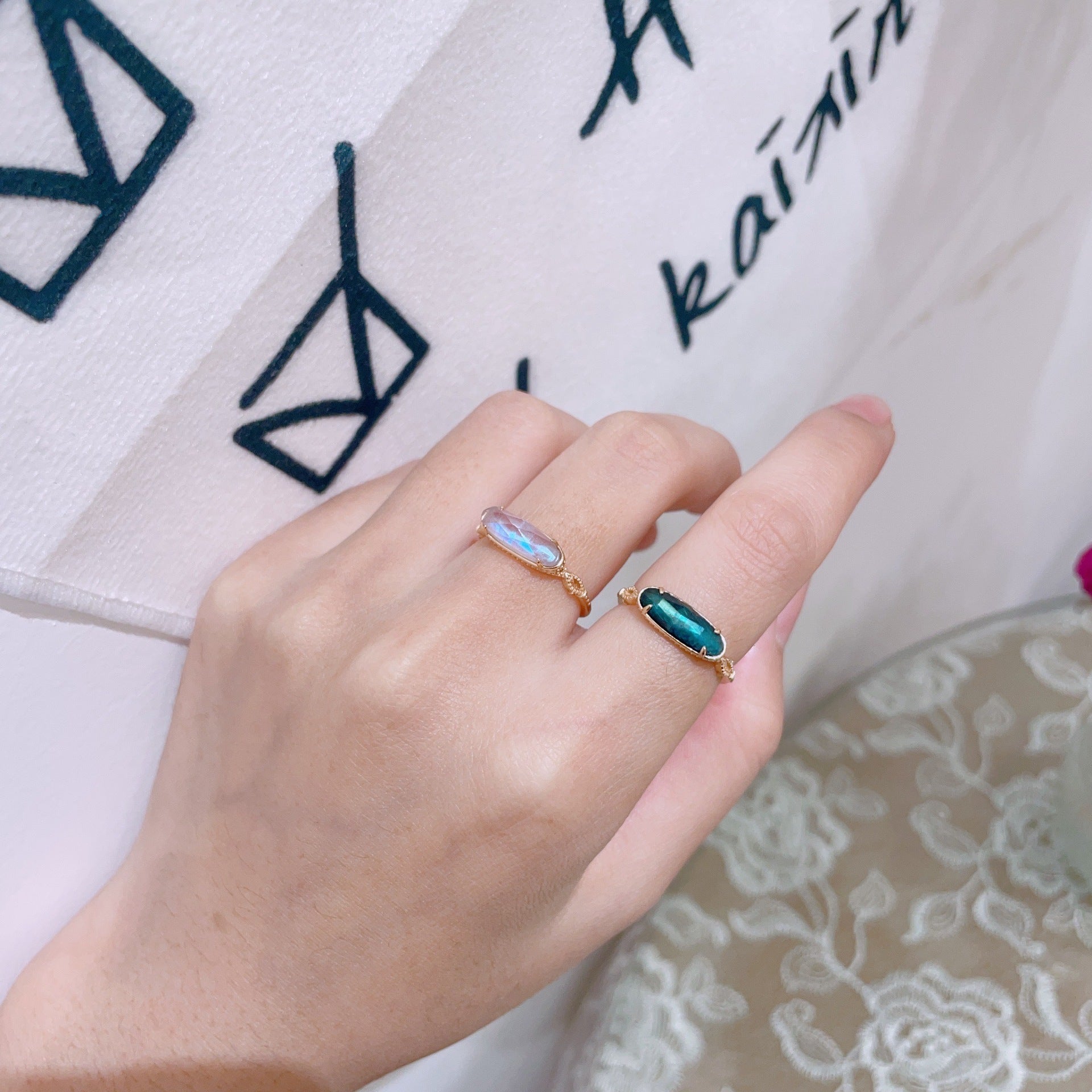 Mystery Labradorite Black Agate Gemstone Ring