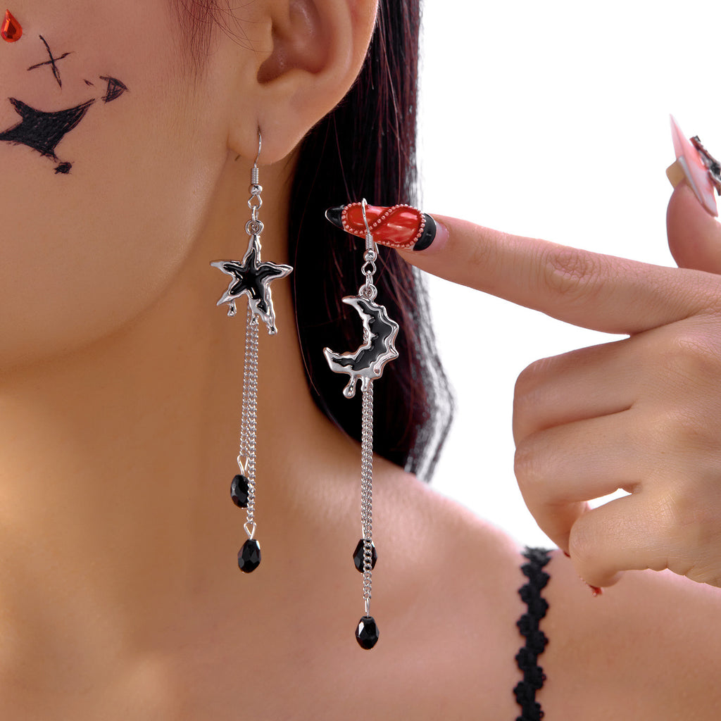Midnight Bat Black Crystal Drop Earrings