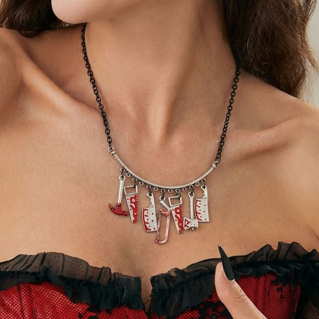 Crimson Veil Blood Drop Layered Necklace