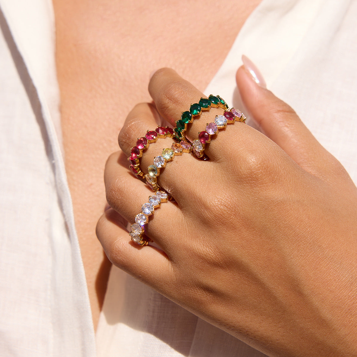 Colorful Dainty Zircon Index Ring | JDR9002