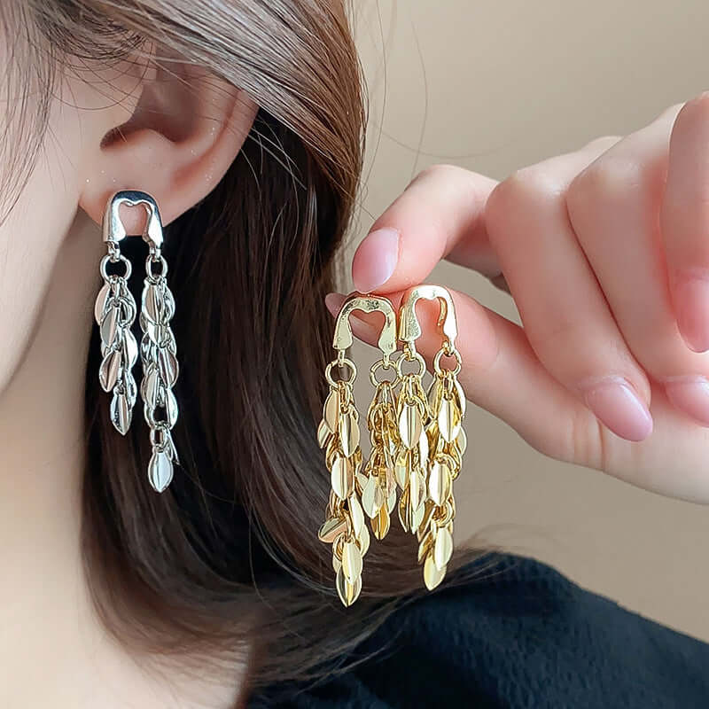 U Shaped Tassel Wheat Leaf Earrings