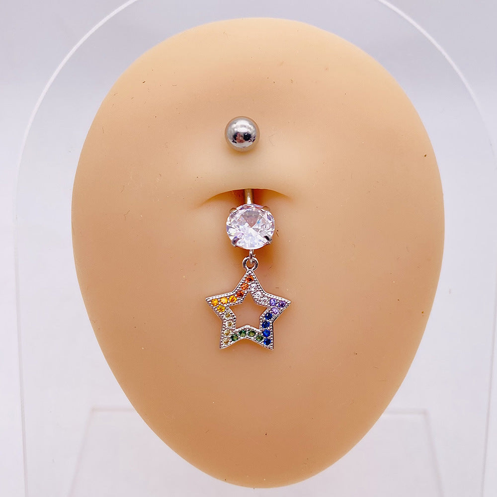 14G LGBT Star Heart Dangle Top Mount Belly Ring