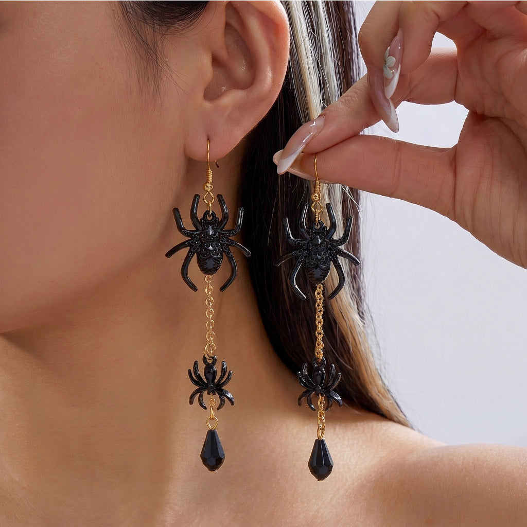 Web of Midnight Spider Chain Tassel Earrings