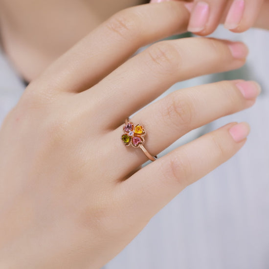 Rose Gold Flower Tourmaline Ring