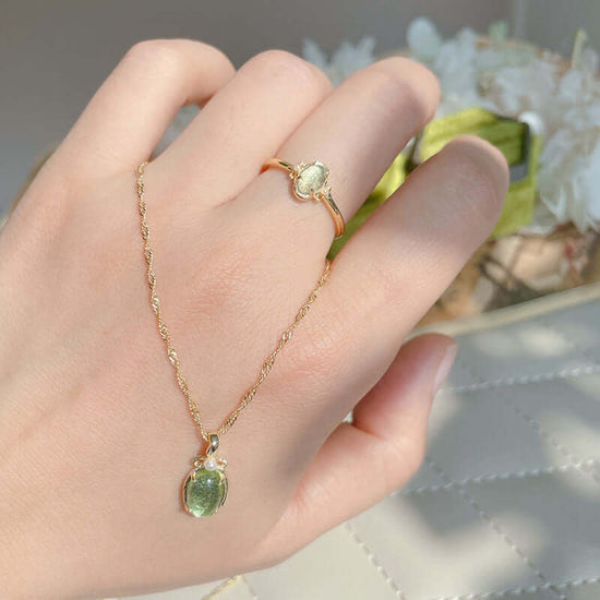 Green Fluorite Gemstone Earrings and Necklace