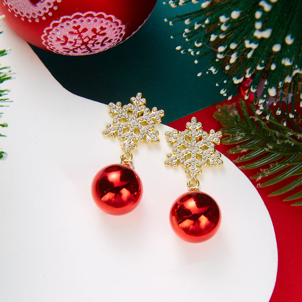 Merry Jingle Snowflake Crystal Bell Earrings
