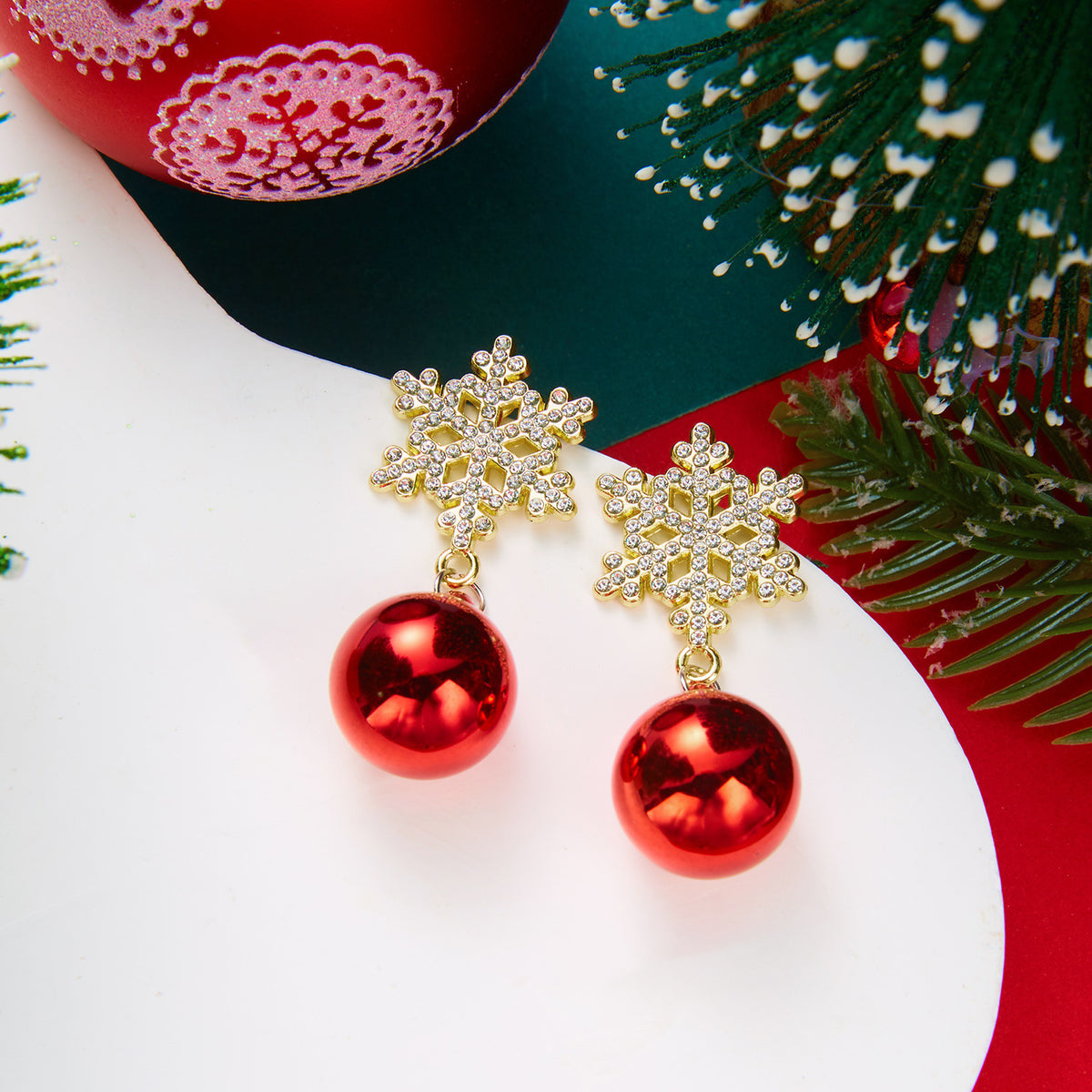 Merry Jingle Snowflake Crystal Bell Earrings