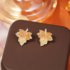 Gradient Maple Leaf Paved Crystal Earring Stud