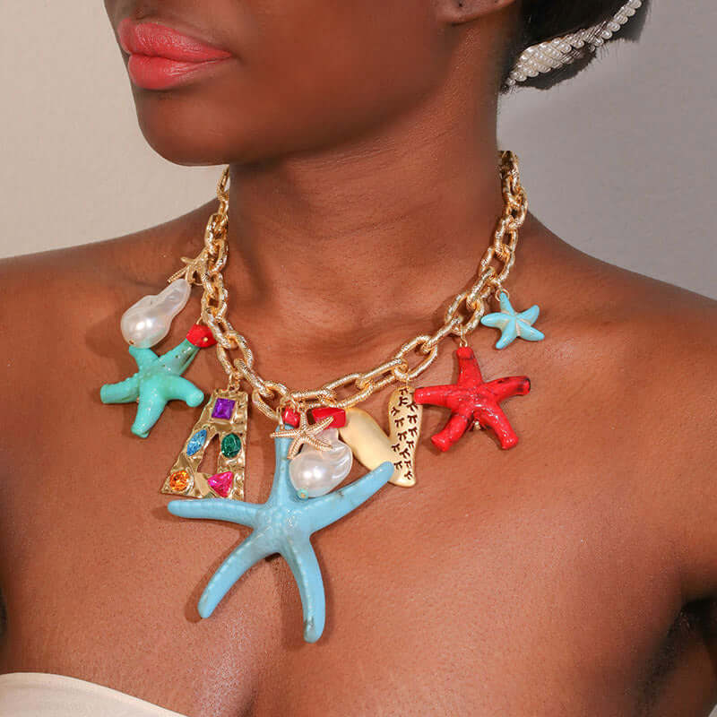 Coral Summer Beach Vacation Chain Necklace