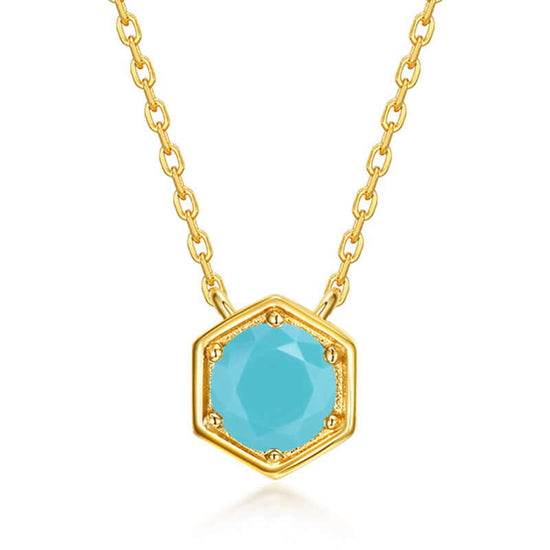 Hexagon Bezel Birth Month Turquoise Gemstone Necklace