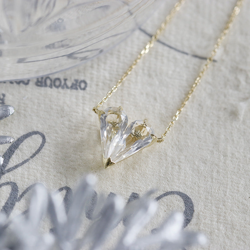 Asymmetric Clear Quartz Invisible Heart Earring Stud