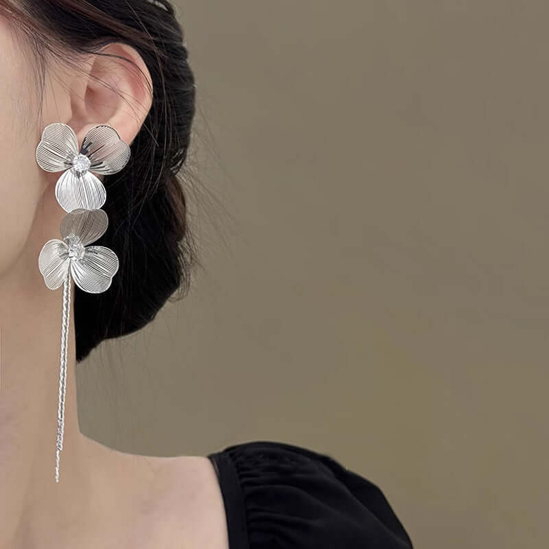 Baroque Large Flower Tassel Exaggerate Earrings