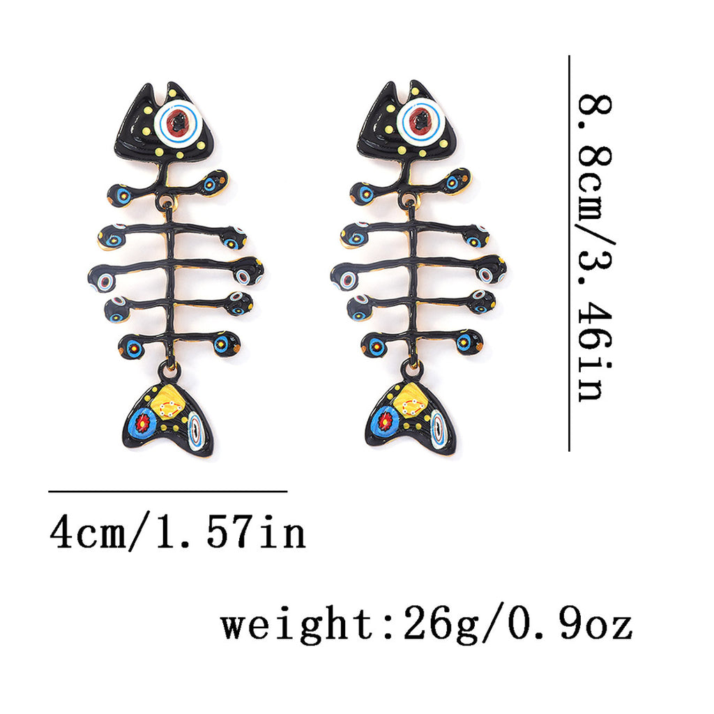 Chunky Fishbone Skeleton Earrings